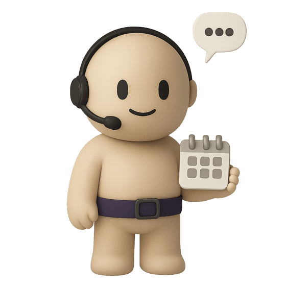 The AI Personal Assistant, a small round character wearing a headset and holding a calendar, with a speech bubble above.