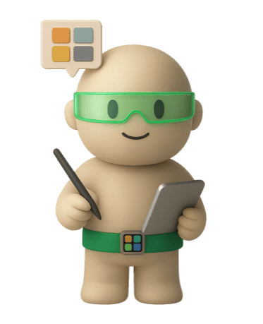 The AI Product Manager, a small round character with green goggles holding a clipboard and a pencil.